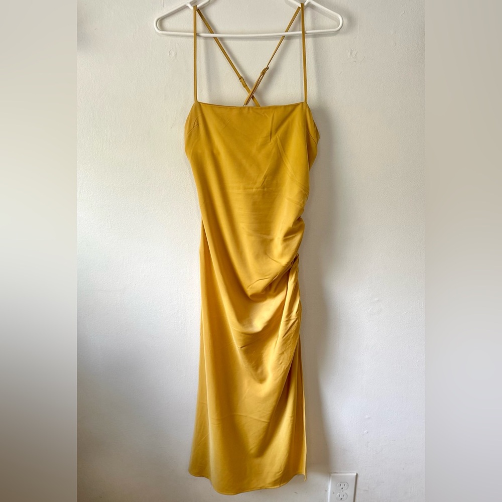 💛 Silky Yellow Ruched Slip Dress Size S💛